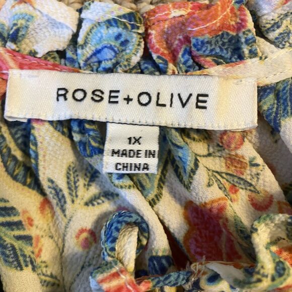 Rose + Olive Womens Floral Blouse Plus Size 1X Colorful Tassel Boho Beach Summer - Picture 5 of 8